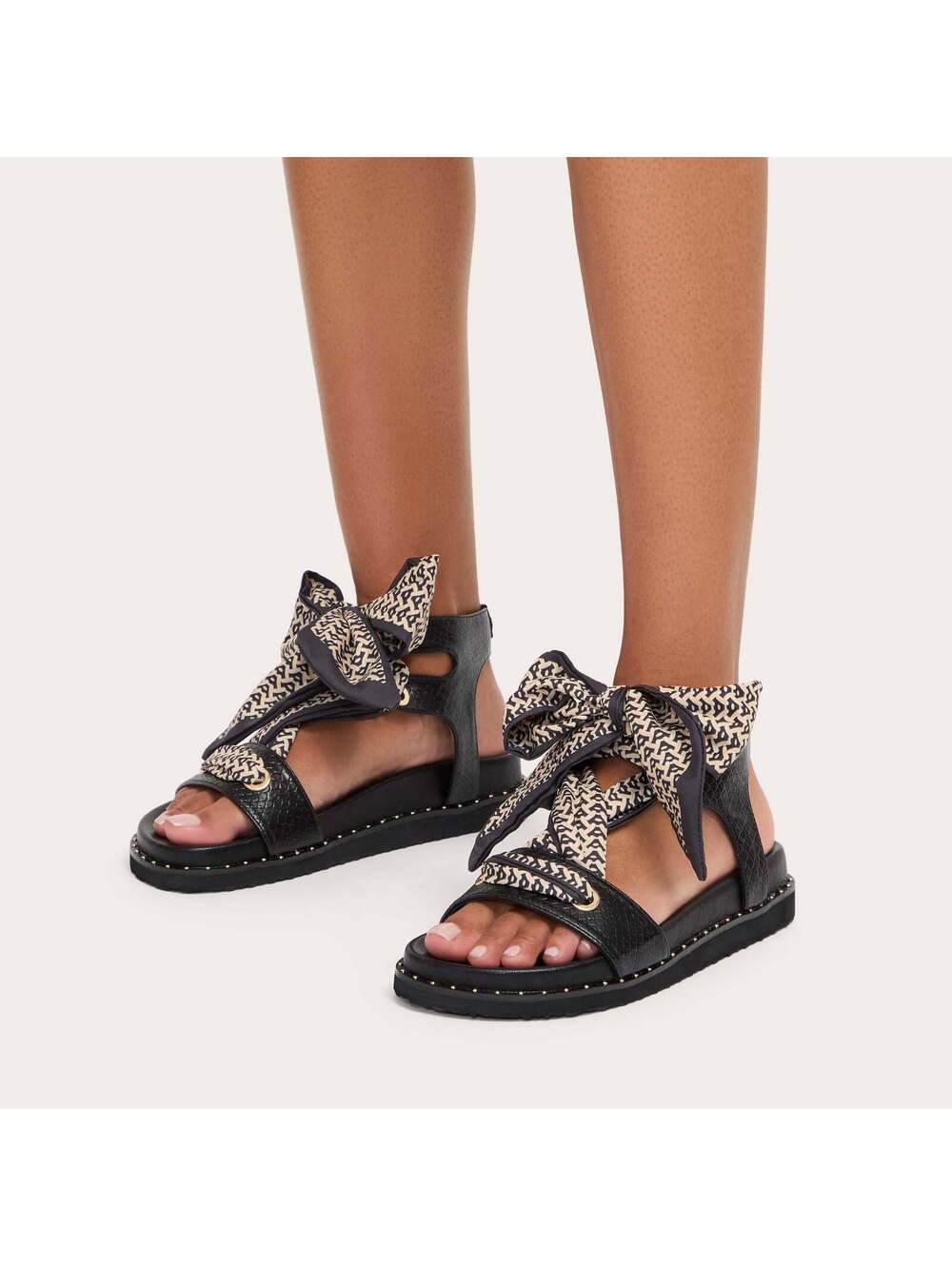Carvela Sorrento Scarf Sandal Black Lizard-Effect EU39/US8